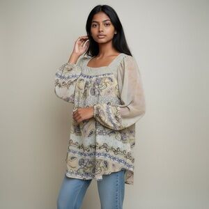 DAVI & DANI Paisley Blouse in Yellow and Purple with babydoll cut.